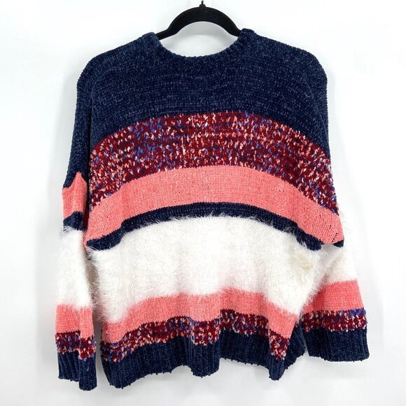 MARC NEW YORK Andrew Marc Blue Pink White Eyelash Knit Pullover Sweater Large - Picture 2 of 5